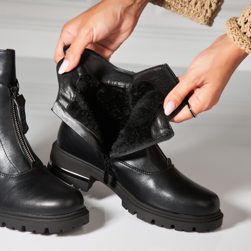 Poze Ghete Dama Imblanite Negre din Piele Ecologica Alara