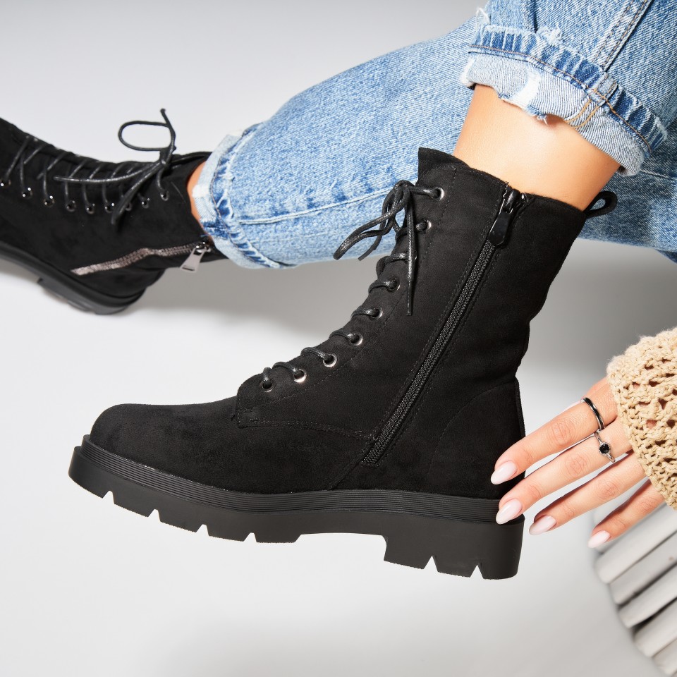 Poze Ghete Dama Imblanite Negre din Piele Ecologica Intoarsa Aaira