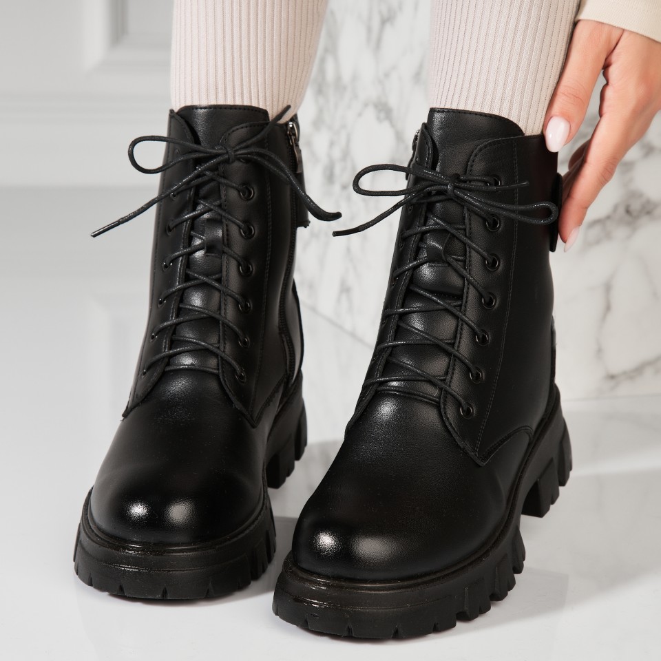 Poze Ghete Dama Imblanite Negre din Piele Ecologica Katia