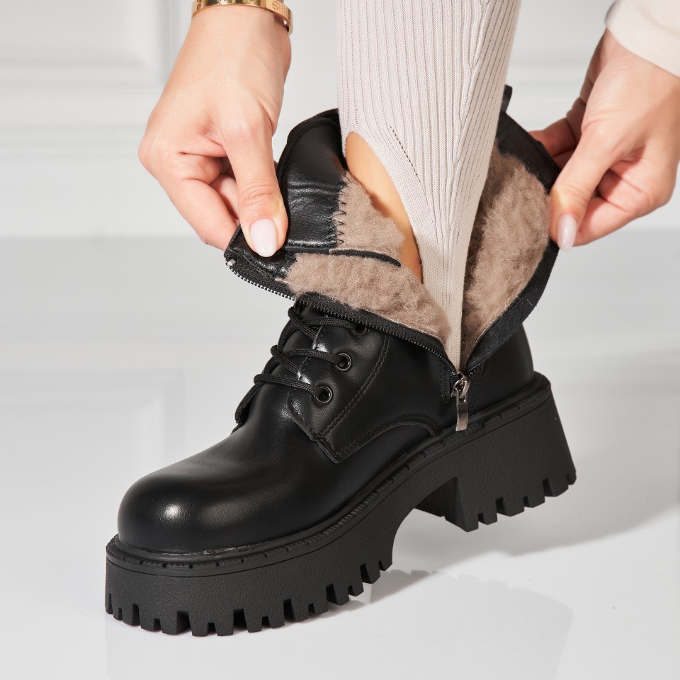 Poze Ghete Dama Imblanite Negre din Piele Ecologica Mindy