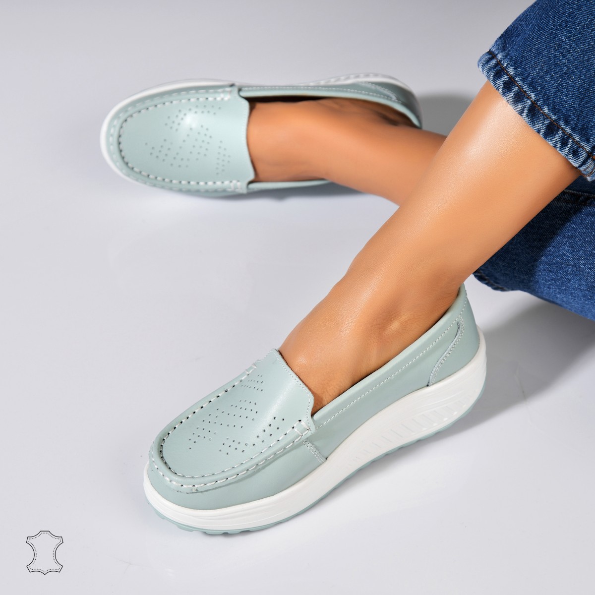 Poze Mocasini dama Piele Naturala Albastri Beatriz