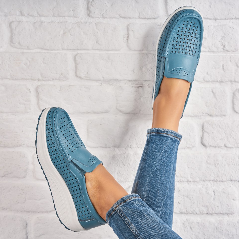 Poze Mocasini dama Piele Naturala Albastri Dara