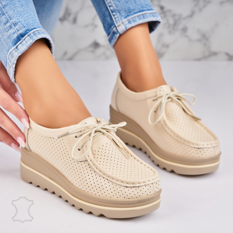 Poze Mocasini dama Piele Naturala Bej Maive