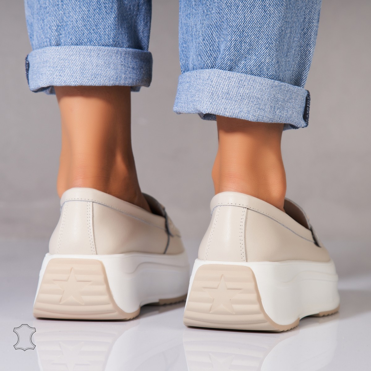 Poze Mocasini dama Piele Naturala Bej Markai