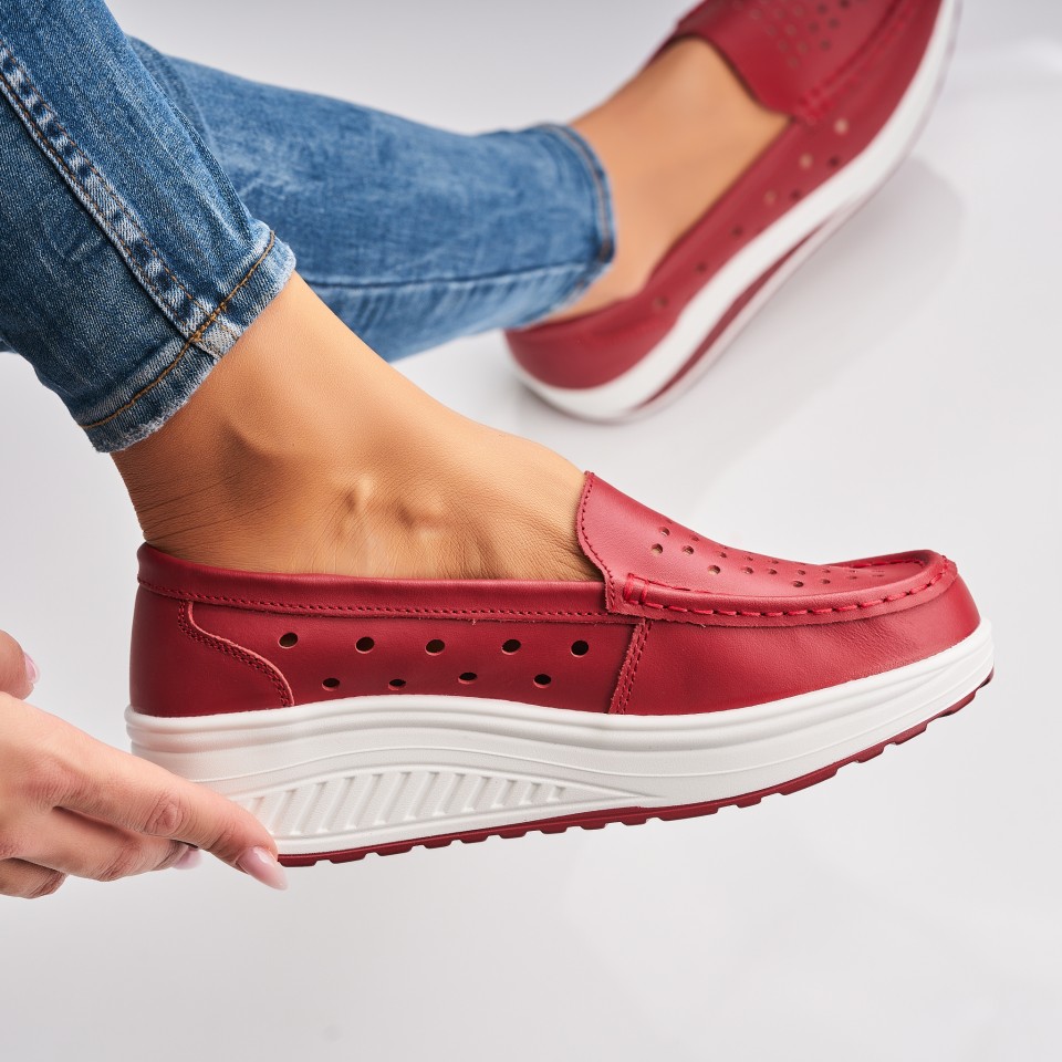 Poze Mocasini dama Piele Naturala Bordo Anzal