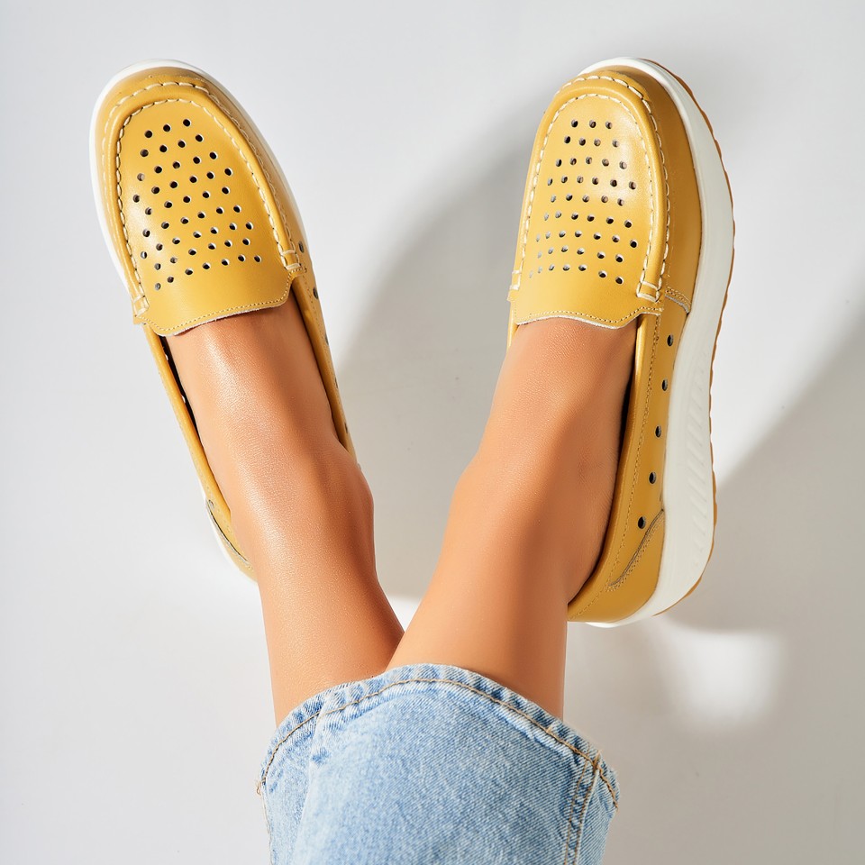 Poze Mocasini dama Piele Naturala Galbeni Anzal