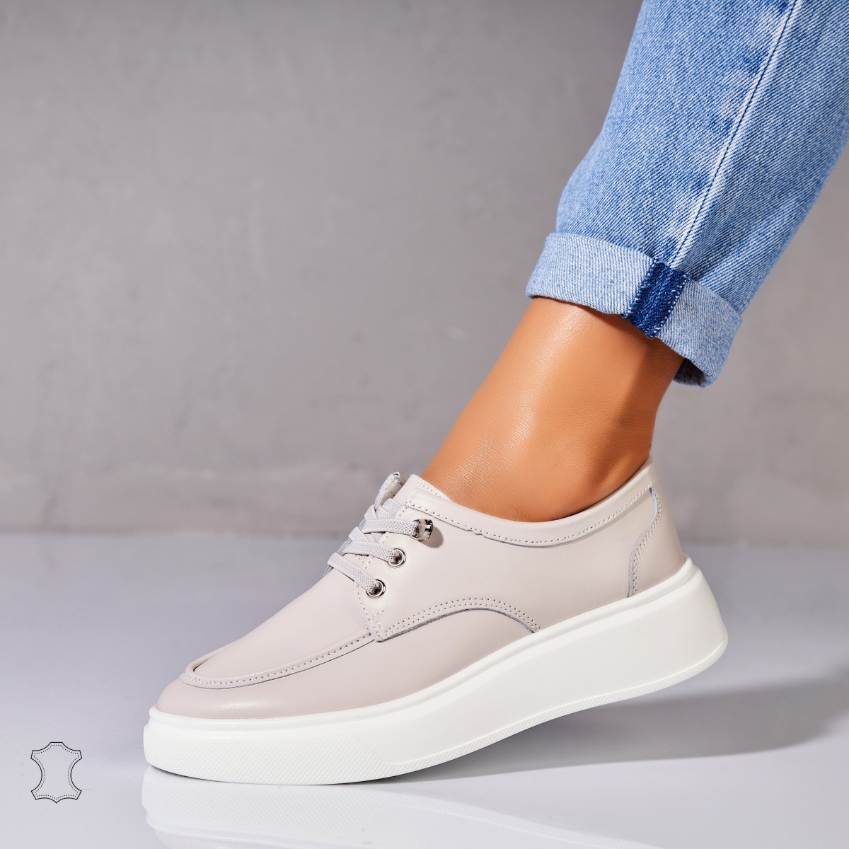 Poze Mocasini dama Piele Naturala Gri Kensei