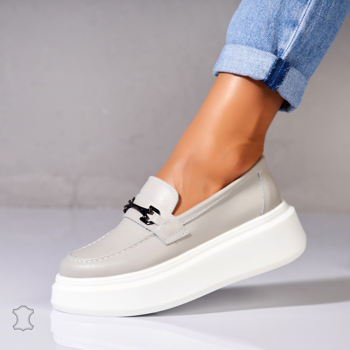 Poze Mocasini dama Piele Naturala Gri Lydia