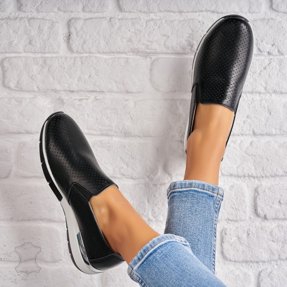 Poze Mocasini dama Piele Naturala Negri Kanita