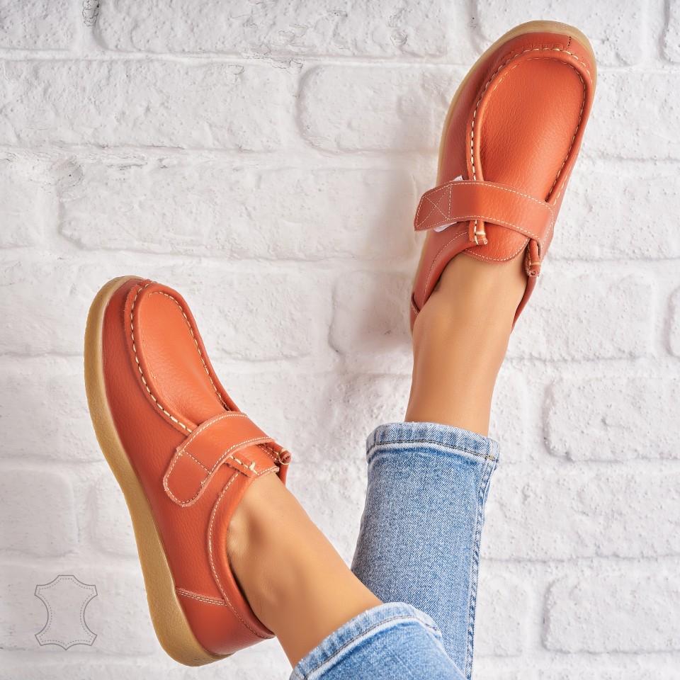 Poze Mocasini dama Piele Naturala Portocalii Genesi