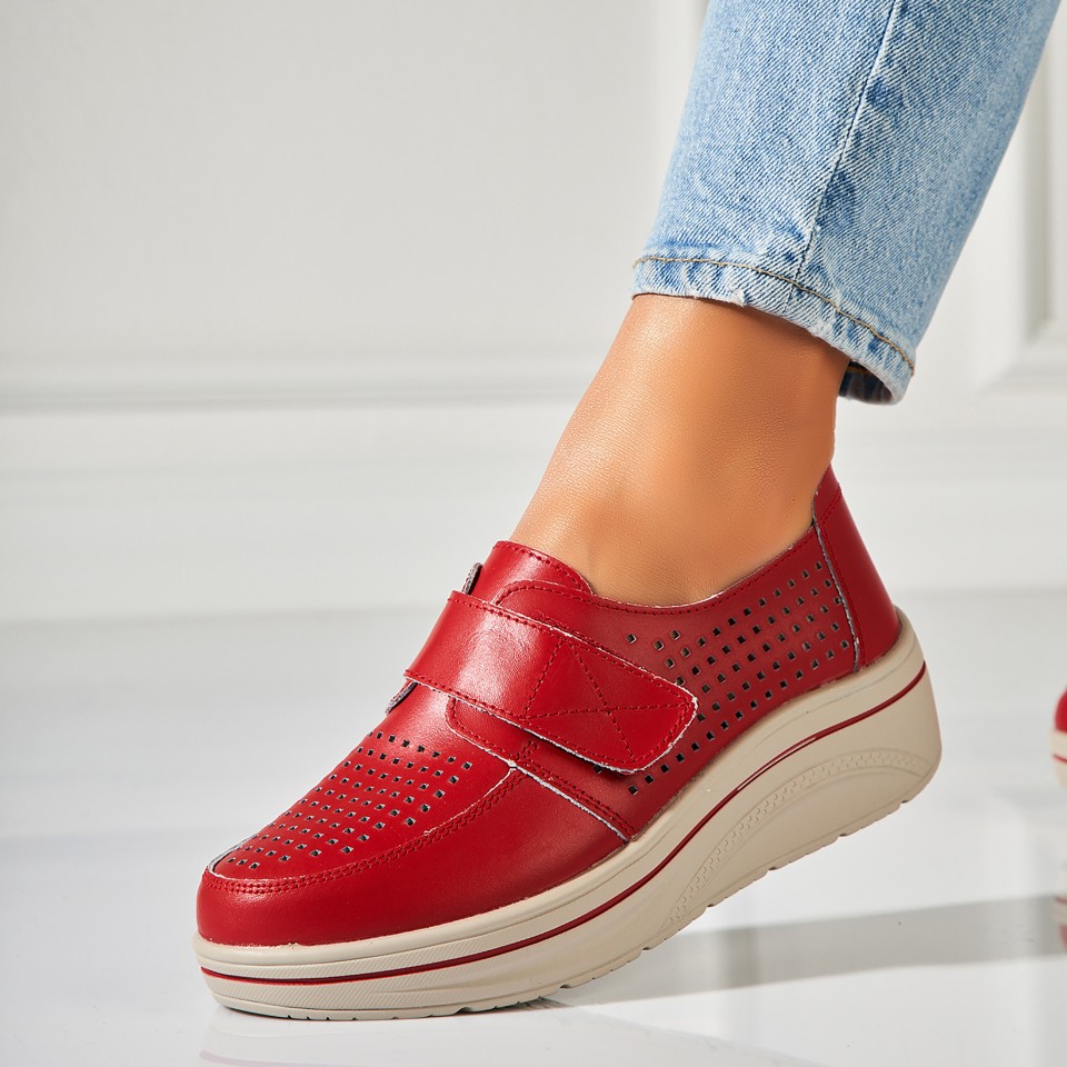 Poze Mocasini dama Piele Naturala Rosii Izana