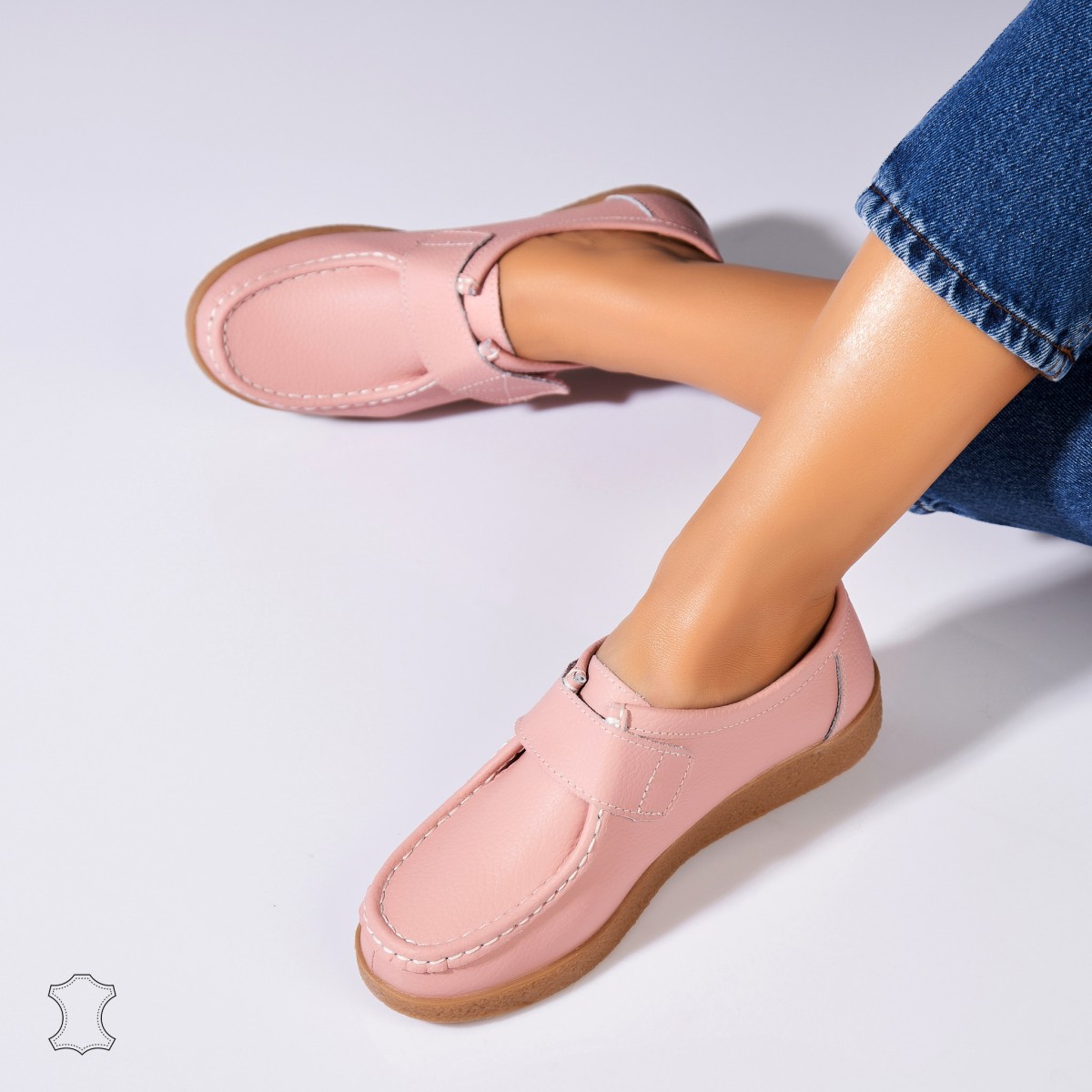 Poze Mocasini dama Piele Naturala Roz Genesi