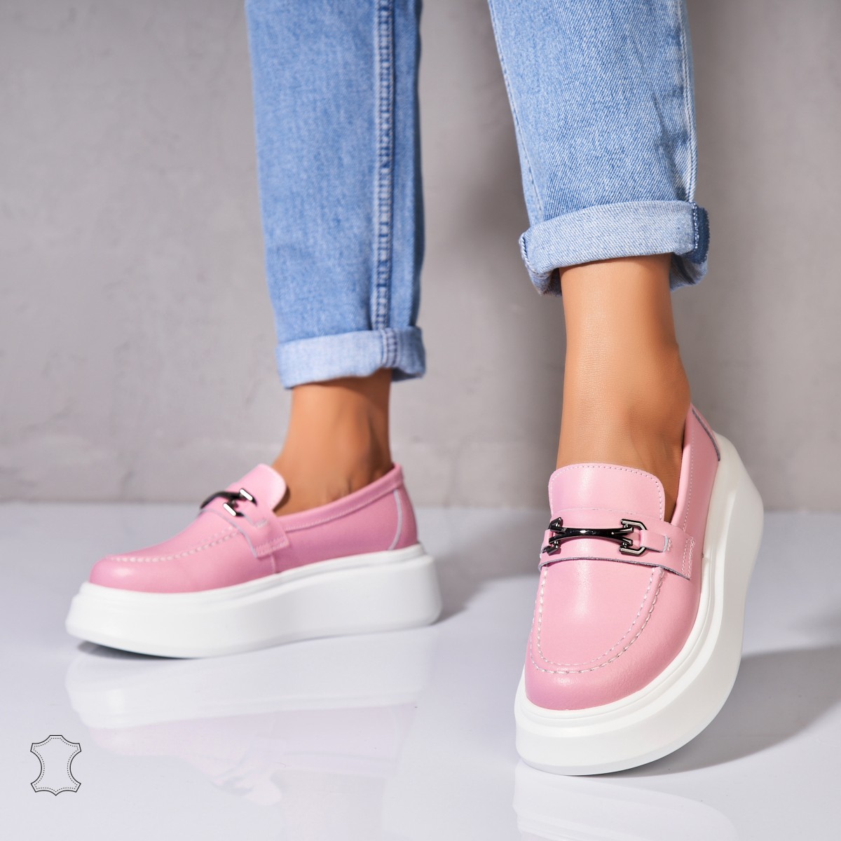 Poze Mocasini dama Piele Naturala Roz Lydia