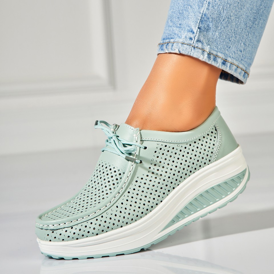 Poze Mocasini dama Piele Naturala Turcoaz Haya