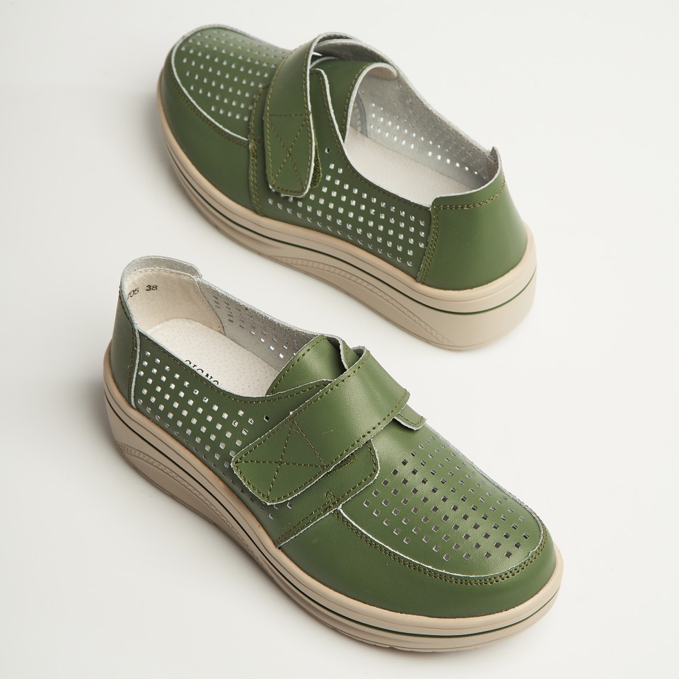 Poze Mocasini dama Piele Naturala Verzi Izana