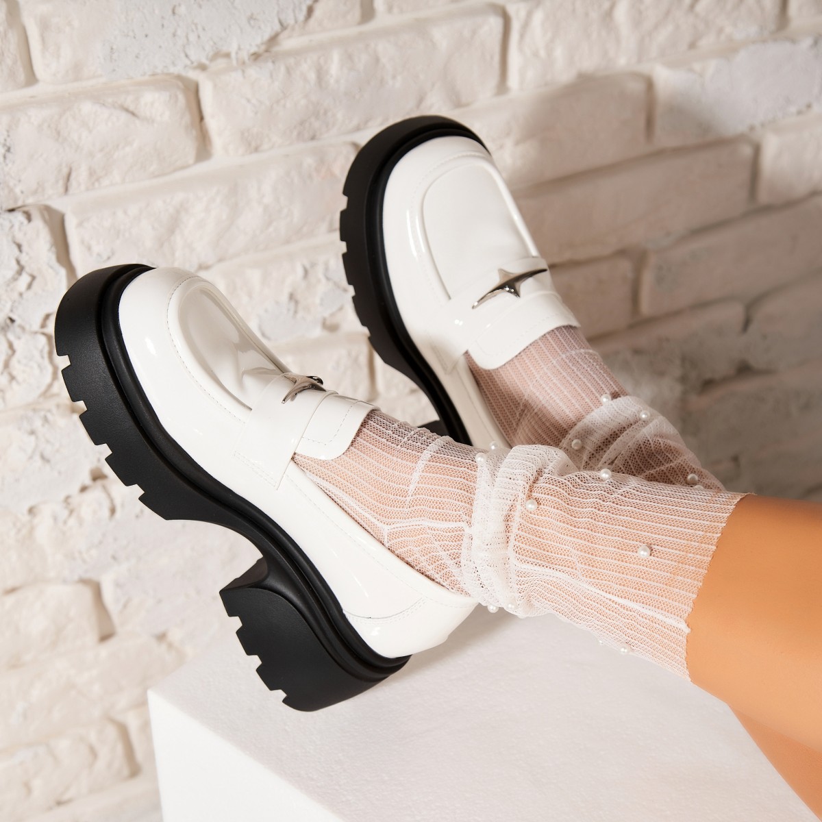 Poze Pantofi dama casual Albi din Piele Ecologica Lacuita Niyel