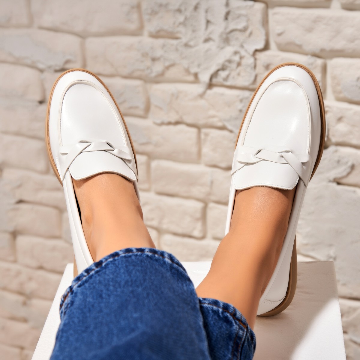 Poze Pantofi dama casual Albi din Piele Ecologica Osmara