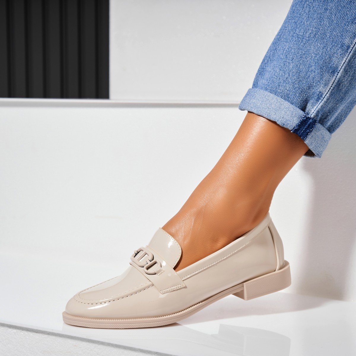 Poze Pantofi dama casual Bej din Piele Ecologica Lacuita Davy