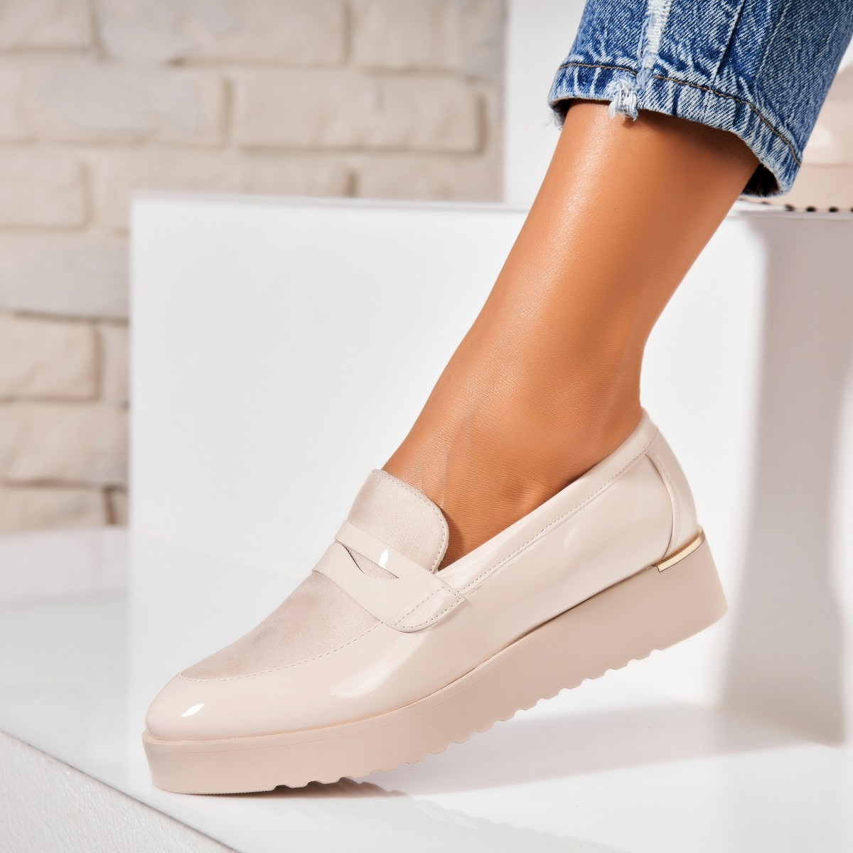 Poze Pantofi dama casual Bej din Piele Ecologica Lacuita Rozy