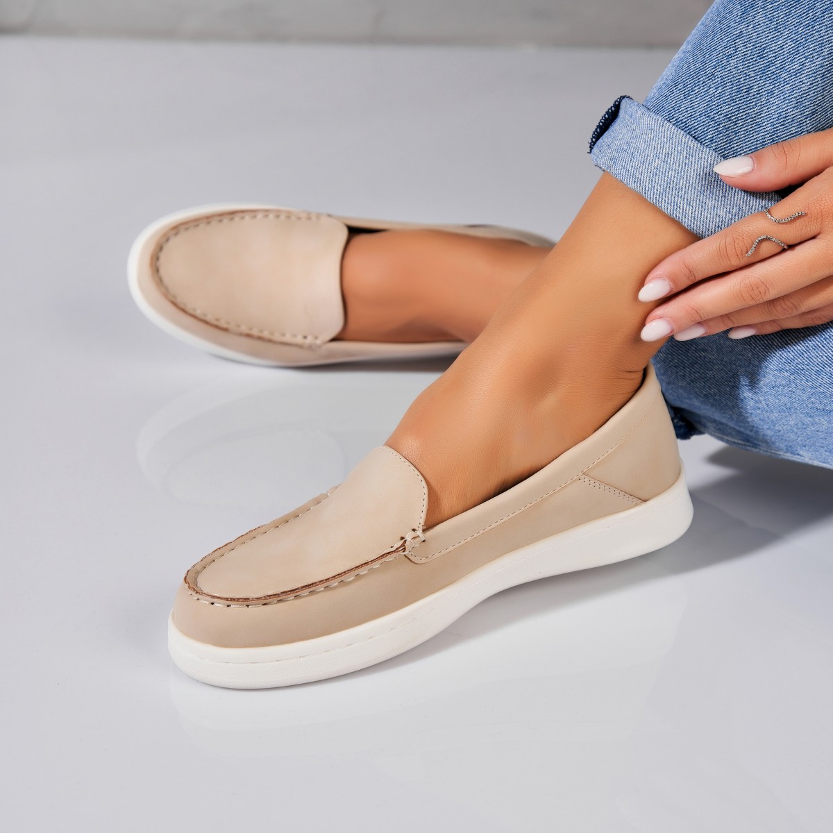 Poze Pantofi dama casual Bej din Piele Ecologica Nieve