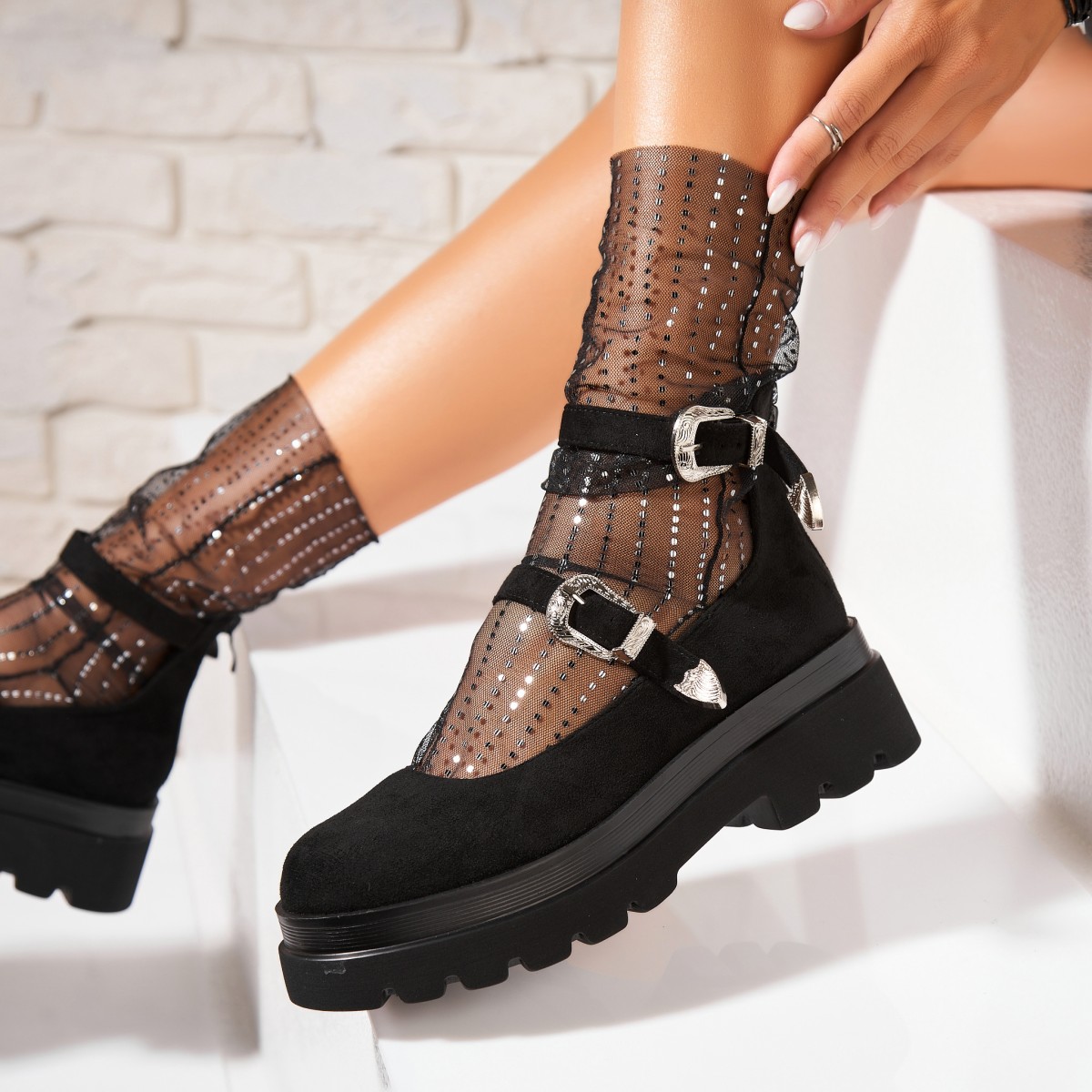 Poze Pantofi dama casual Negri din Piele Ecologica Intoarsa Zyaira