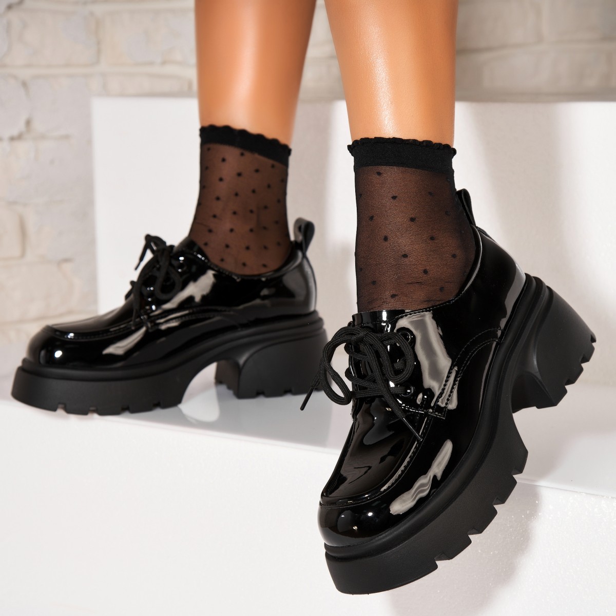 Poze Pantofi dama casual Negri din Piele Ecologica Lacuita Kaice