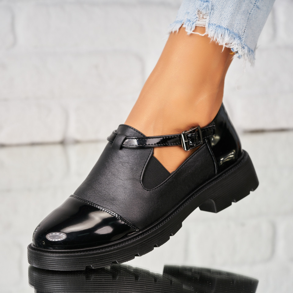 Poze Pantofi dama casual Negri din Piele Ecologica Lacuita Mina