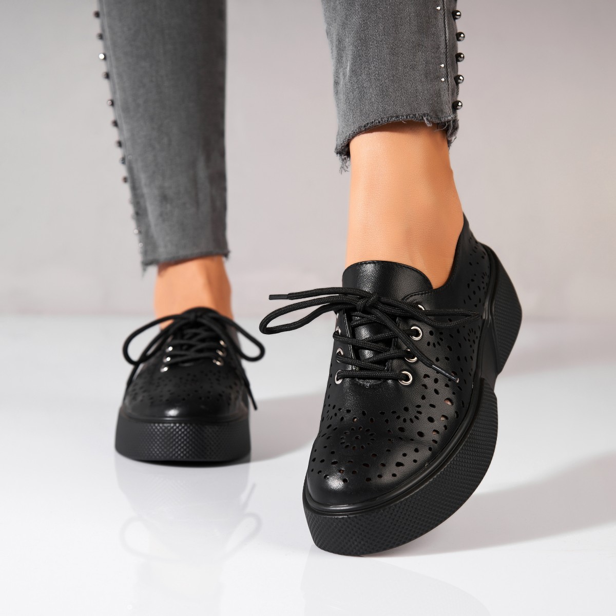 Poze Pantofi dama casual Negri din Piele Ecologica Sisira