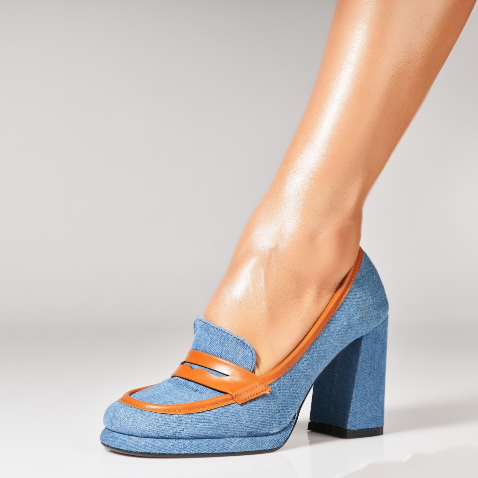 Poze Pantofi dama cu toc Albastri din Piele Ecologica Aive