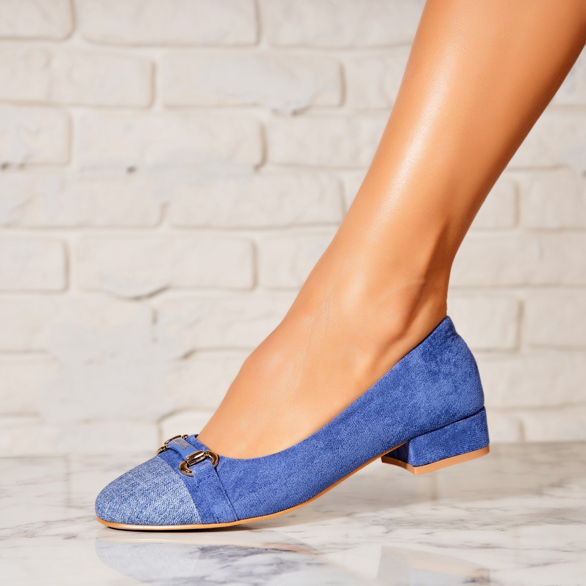 Pantofi dama cu toc Albastri din Piele Ecologica Claira