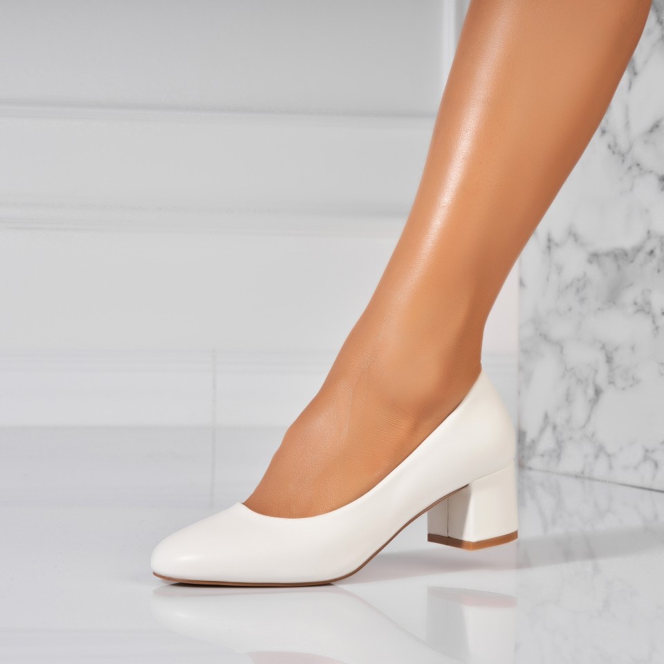 Poze Pantofi dama cu toc Albi din Piele Ecologica Izara