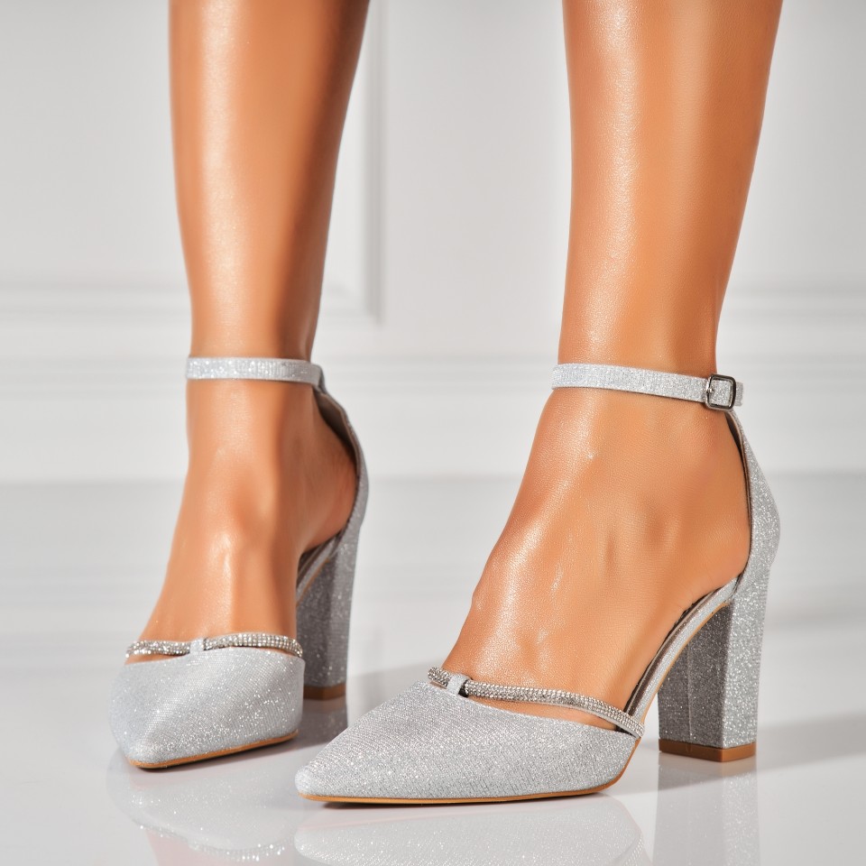Poze Pantofi dama cu toc Argintii din Glitter Rhys2