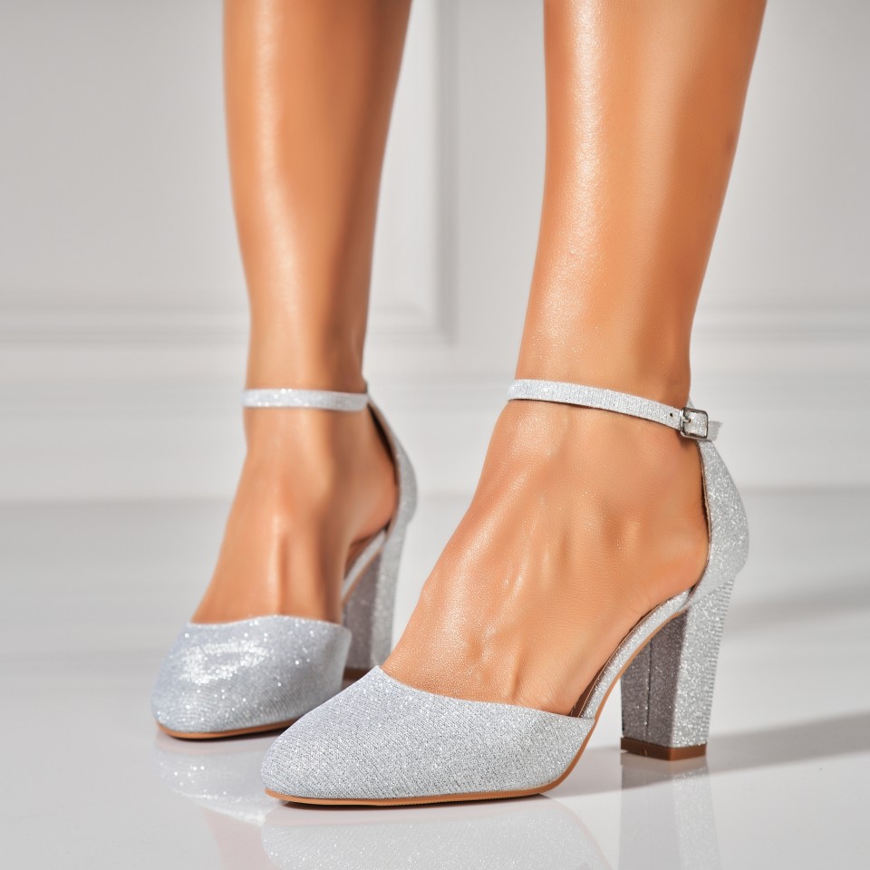 Poze Pantofi dama cu toc Argintii din Glitter Yenifer2