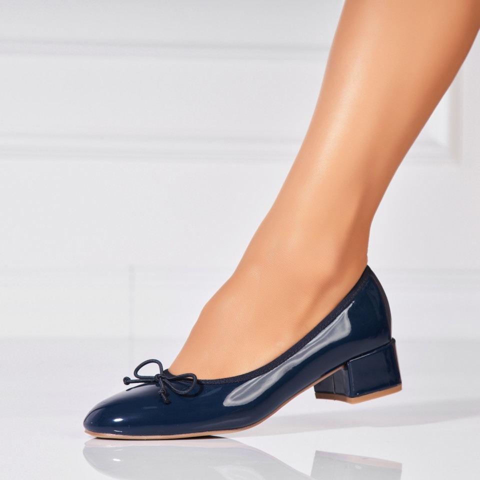 Poze Pantofi dama cu toc Bleumarin din Piele Ecologica Lacuita Synai