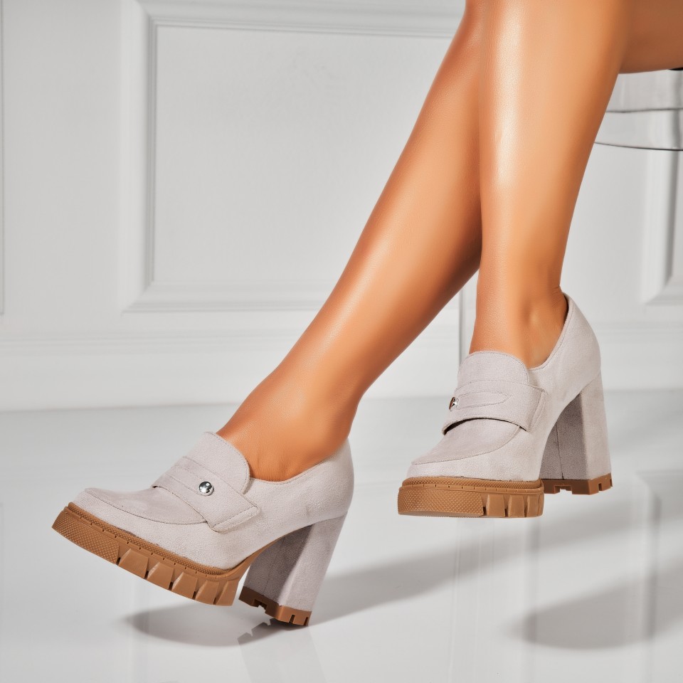 Poze Pantofi dama cu toc Gri din Piele Ecologica Intoarsa Sophi