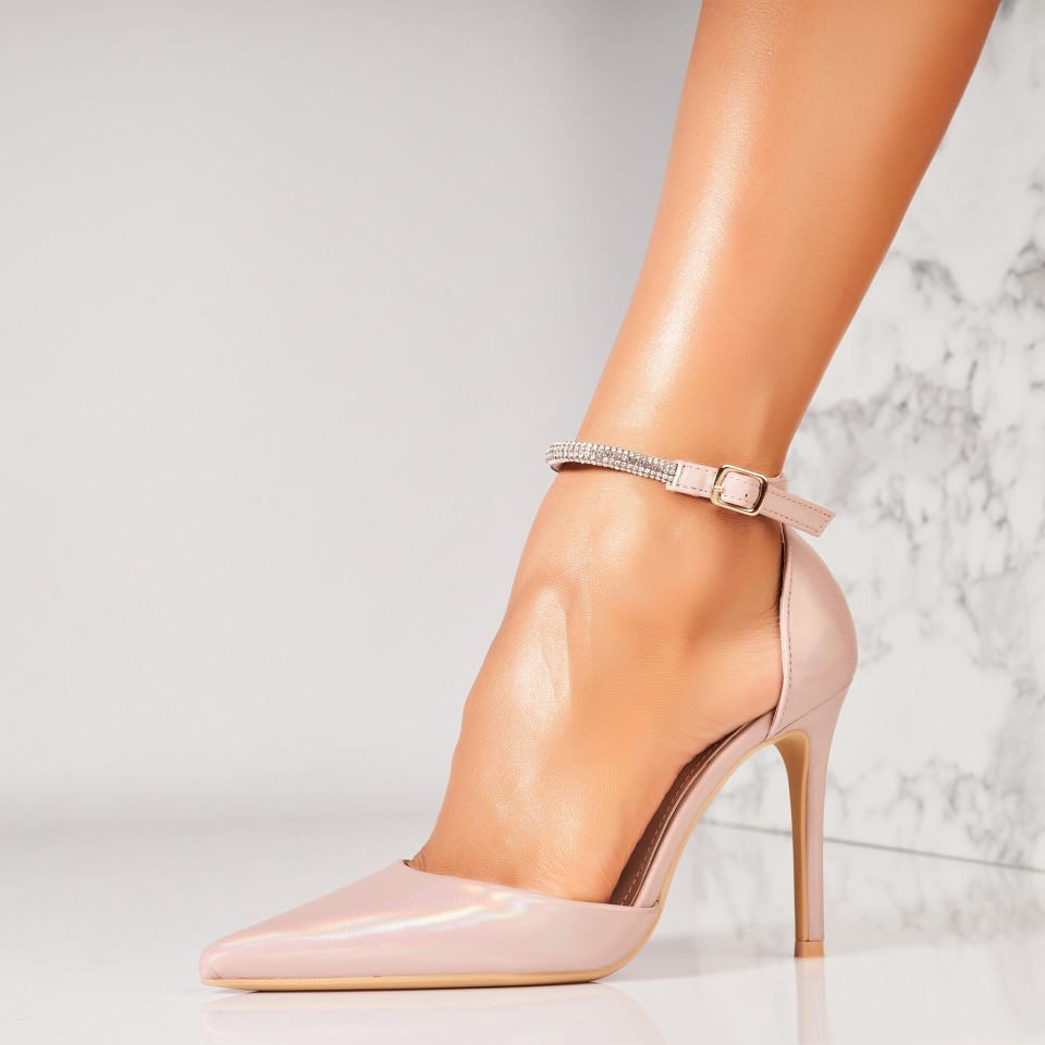 Pantofi dama stiletto Roz Auriu din Piele Ecologica Deka A6388