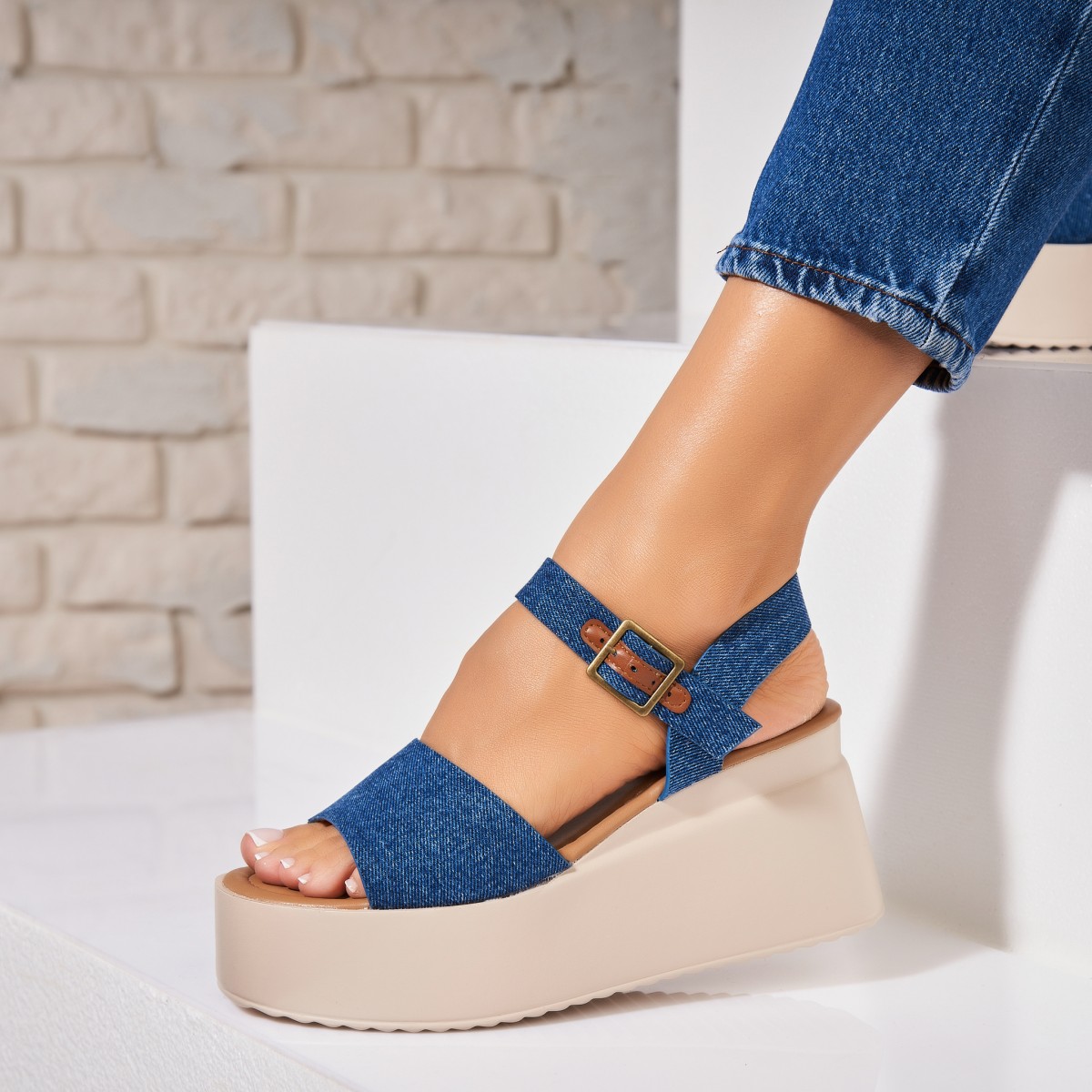 Poze Sandale dama cu platforma Albastre din Piele Ecologica Ryka