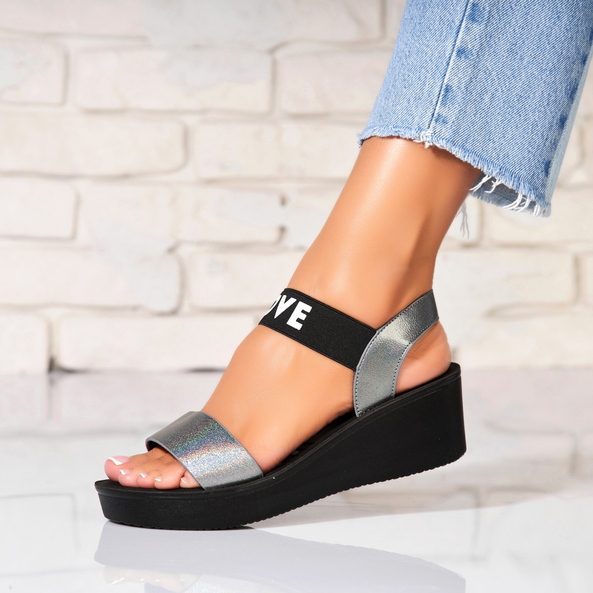 Poze Sandale dama cu platforma Bronz din Piele Ecologica Cyana