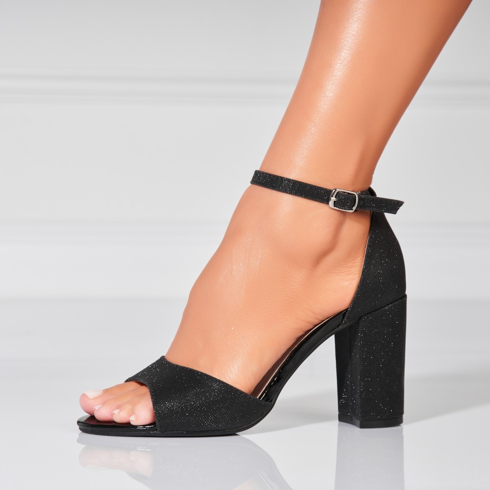 Poze Sandale dama cu Toc Negre din Piele Ecologica Haze