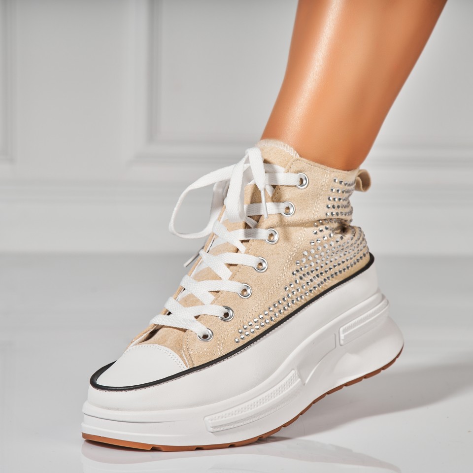 Poze Sneakersi dama Piele Ecologica Intoarsa Bej Anay