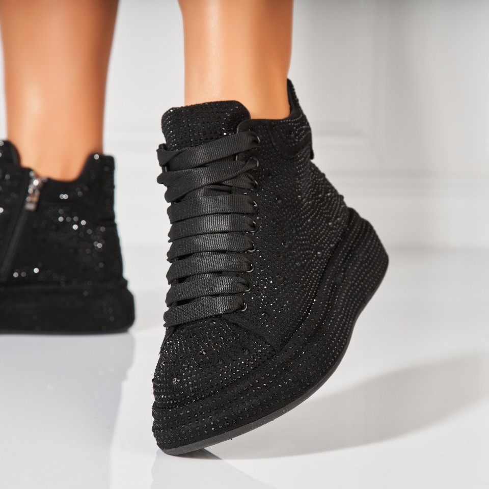 Poze Sneakersi dama Piele Ecologica Intoarsa Negri Jaze