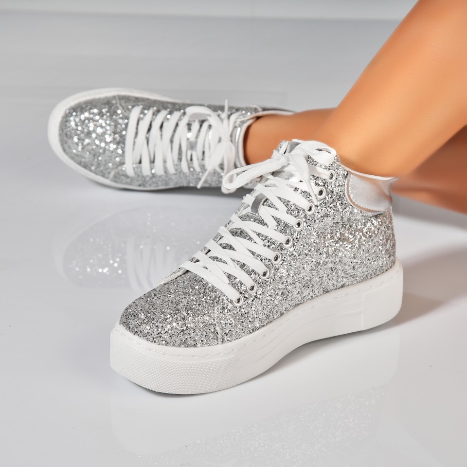 Poze Sneakersi dama Textil Argintii Kasiya