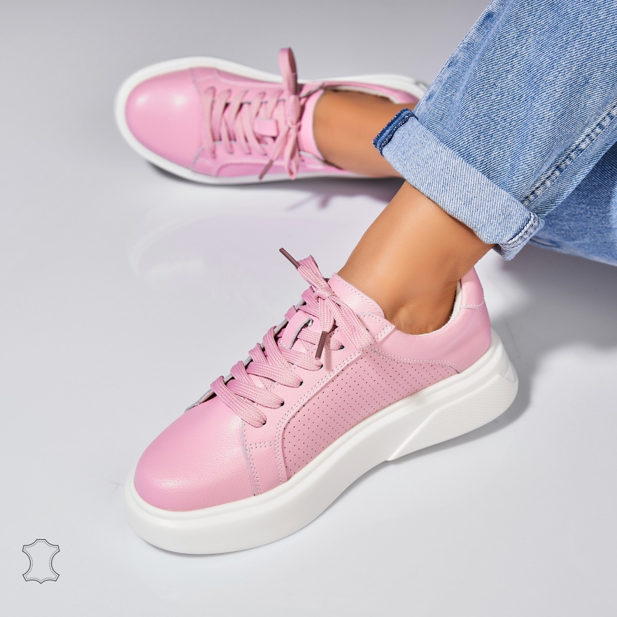 Poze Adidasi Piele Naturala Roz Sivan