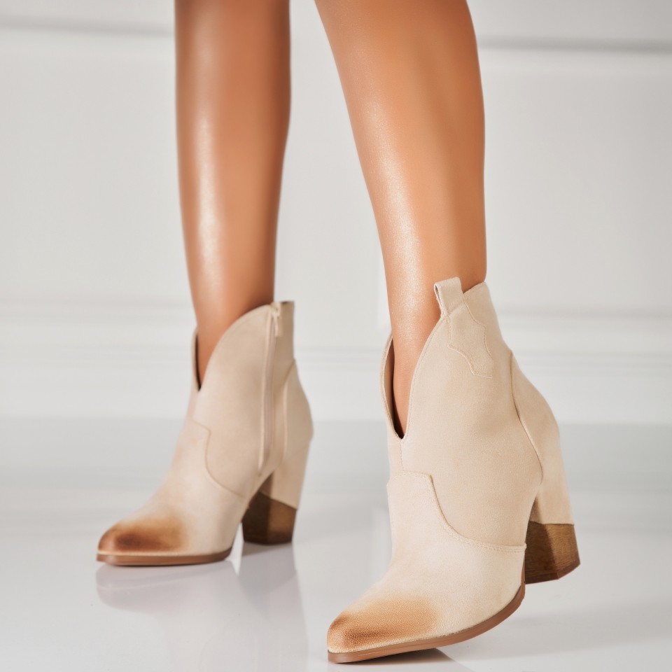 Poze Botine dama Imblanite Bej din Piele Ecologica Intoarsa Jayda