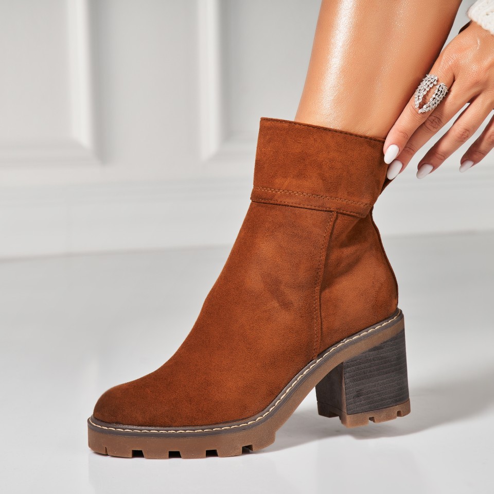 Poze Botine dama Imblanite Camel din Piele Ecologica Intoarsa Javeria