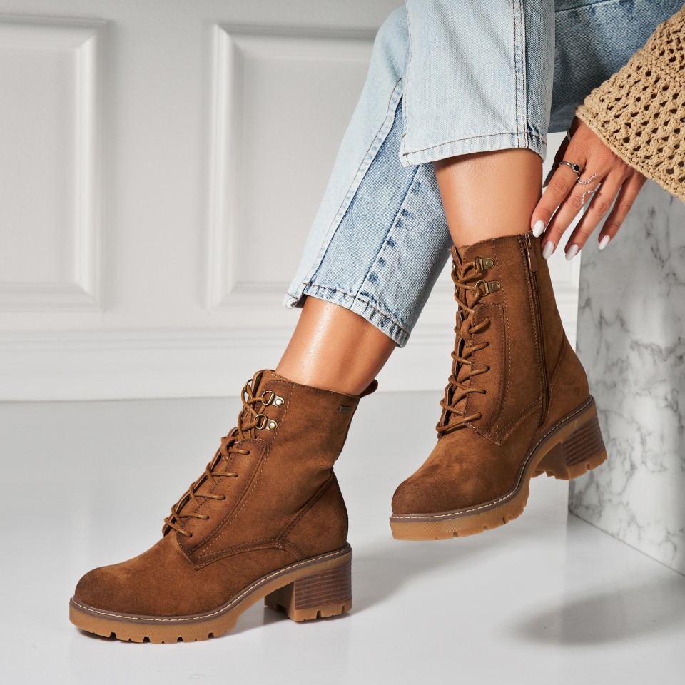 Poze Botine dama Imblanite Kaki din Piele Ecologica Intoarsa Kudra