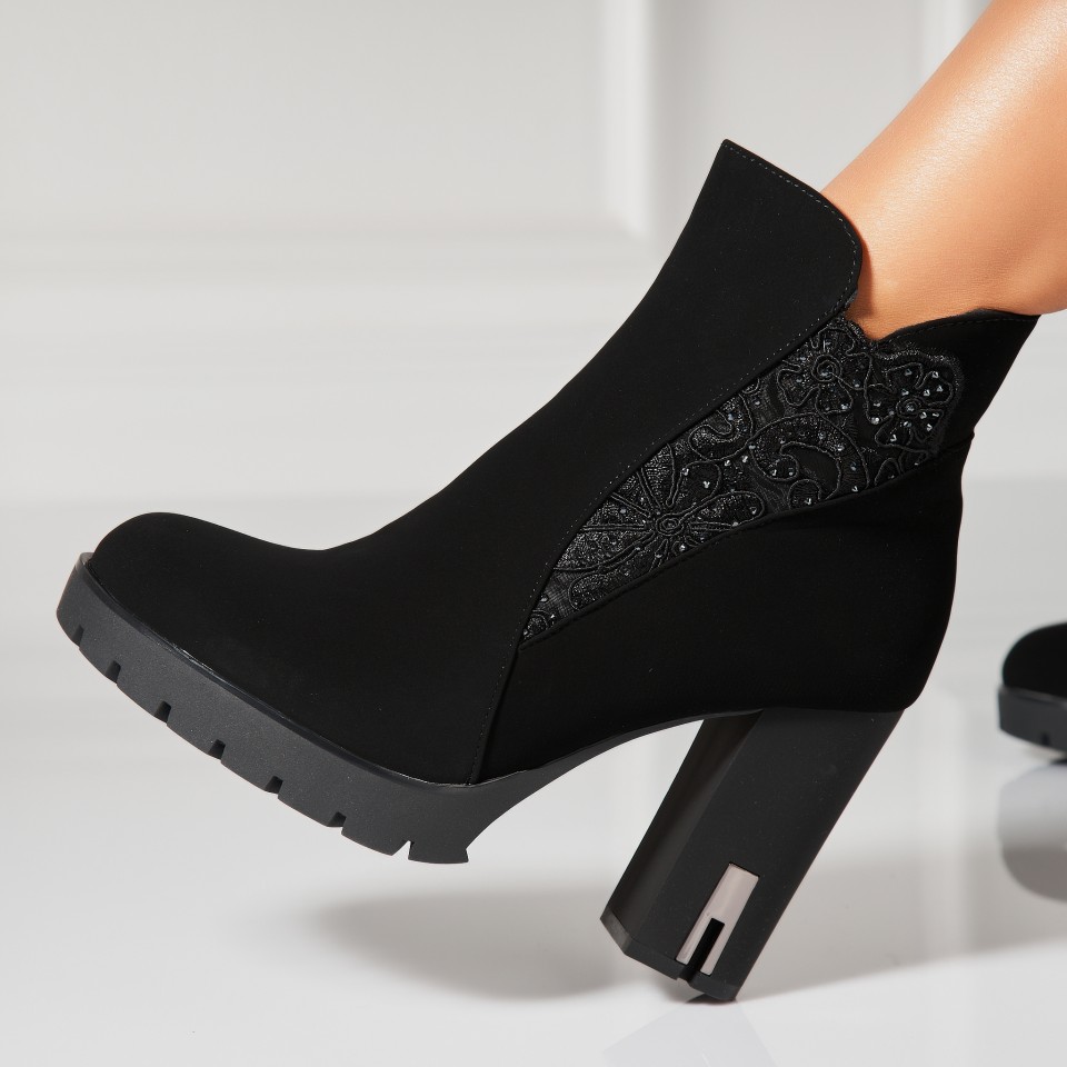 Poze Botine dama Imblanite Negre din Piele Ecologica Intoarsa Kamdy