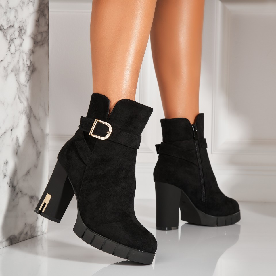 Poze Botine dama Imblanite Negre din Piele Ecologica Intoarsa Kaysire