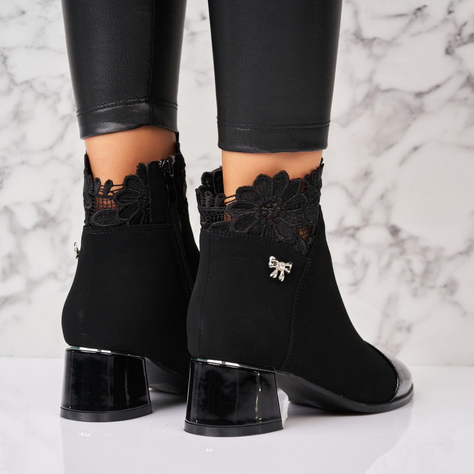 Poze Botine dama Imblanite Negre din Piele Ecologica Intoarsa Shandra