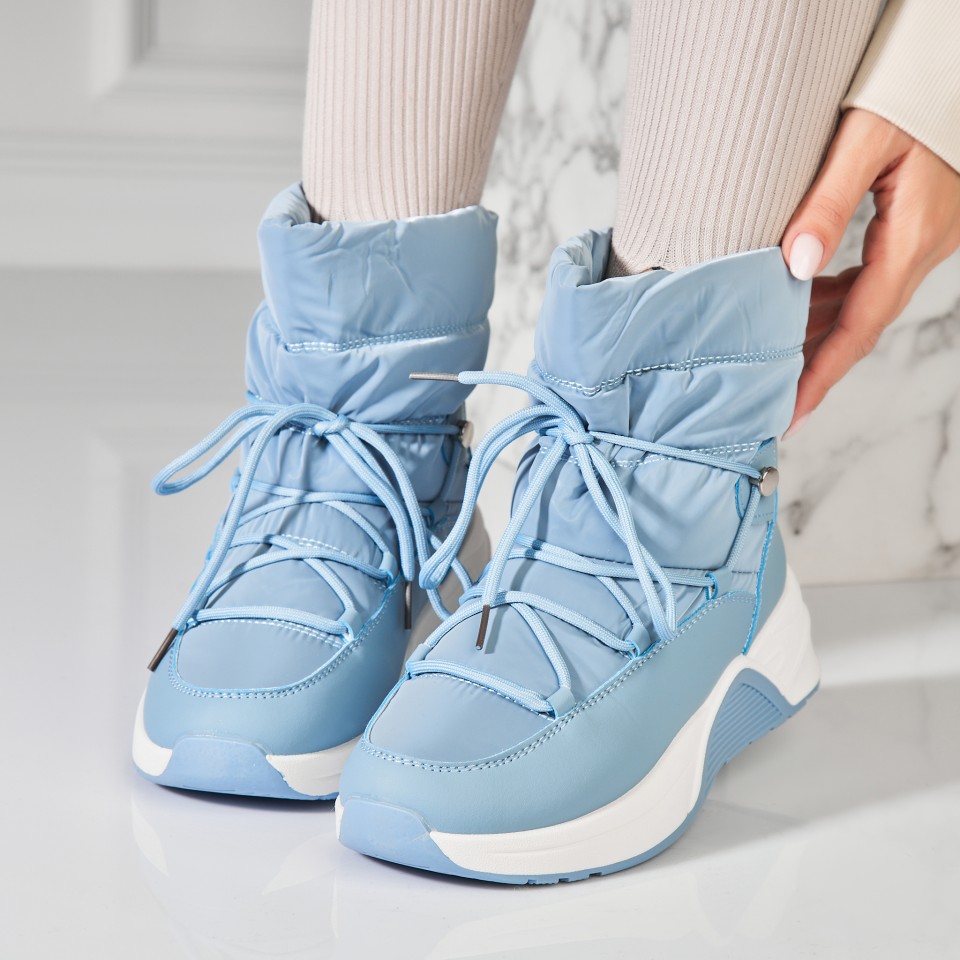 Poze Cizme Dama Imblanite Albastre din Piele Ecologica Keyla